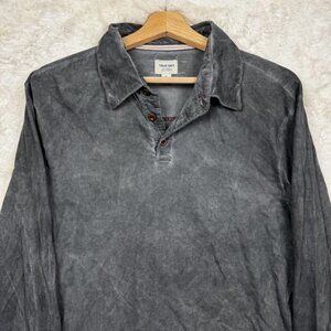 True Grit Polo Shirt Men's Size Medium Washed Grey Collared Long Sleeve Rugby
